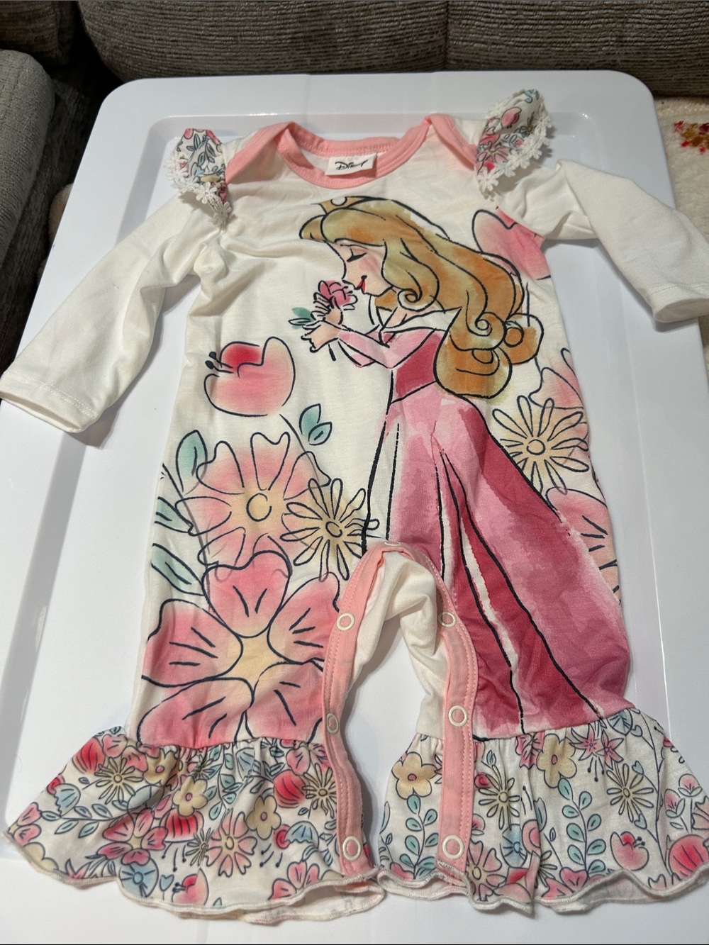 Disney Aurora Baby One Piece with Pink Trim and Cream Body
